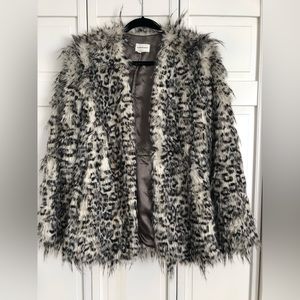 Club Monaco Snow Leopard Faux Fur Coat